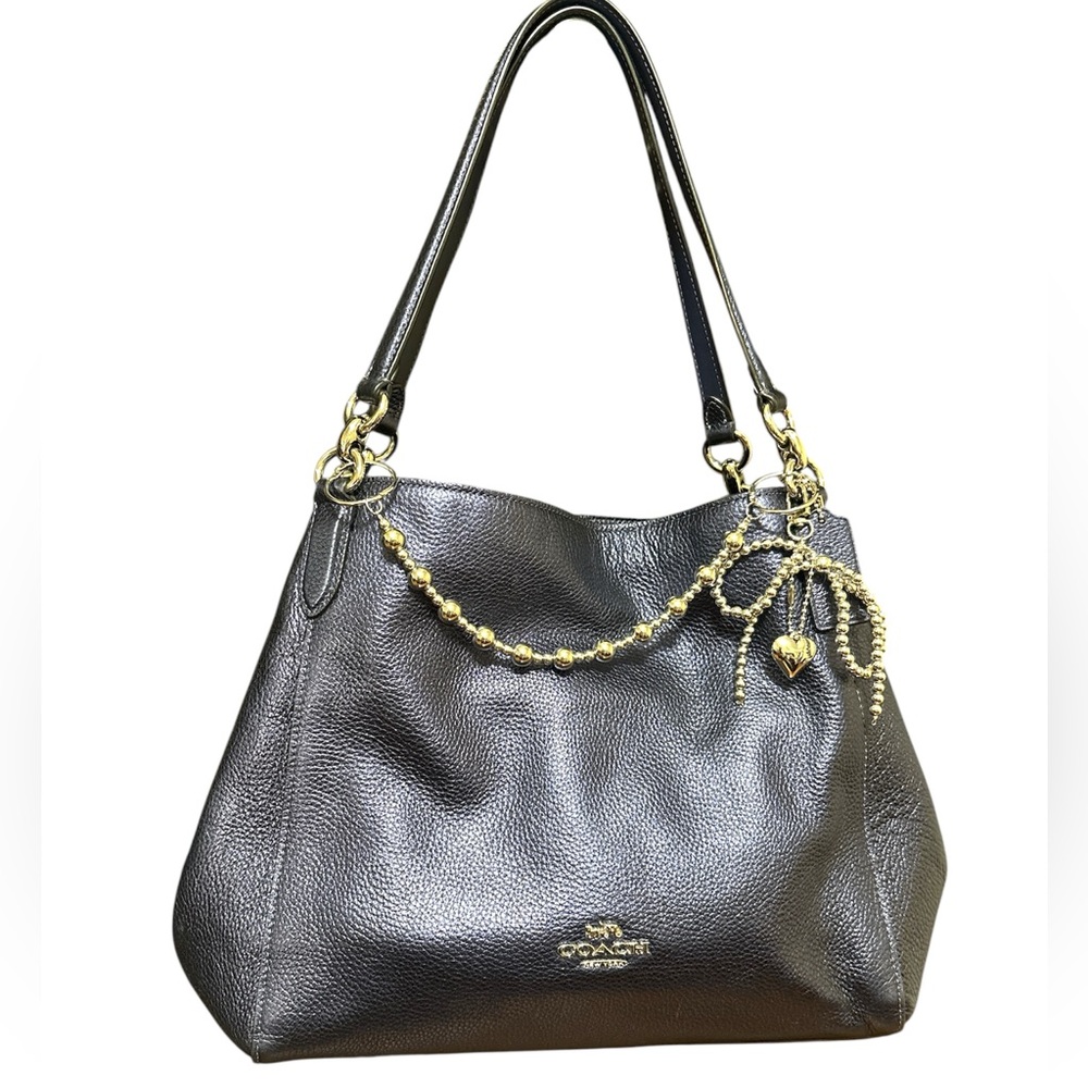 Coach HALLIE SHOULDER BAG (COACH F80271) METALLIC BLUE with Silver Hardware - Picture 3 of 10